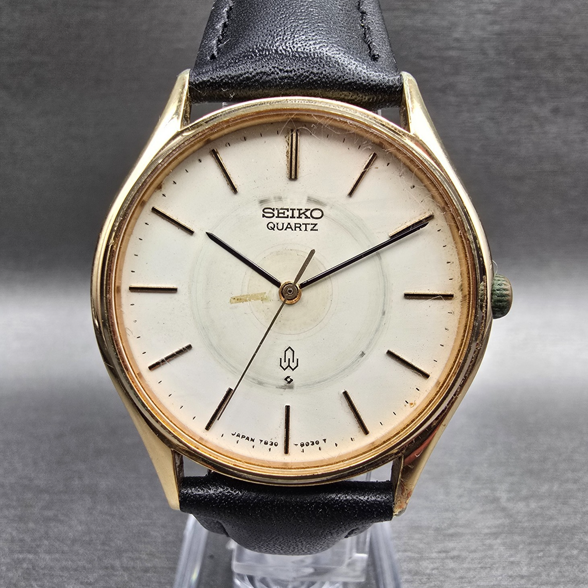 Seiko Watch Men 33mm Ivory Dial Gold Tone Round 7830-8030 New Battery Vintage0