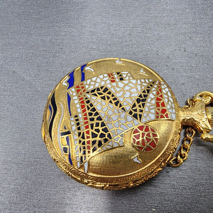 Skeleton Pocket Watch Men 47mm Skeleton Dial Gold Tone Mosaic Design Runs