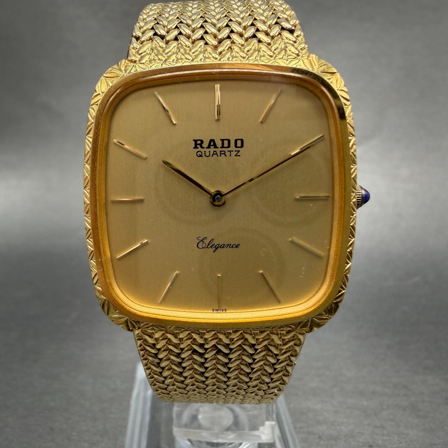 Rado Elegance Watch Men 30mm Gold Dial Gold Tone Rectangle 128.9005.2 New Batt0