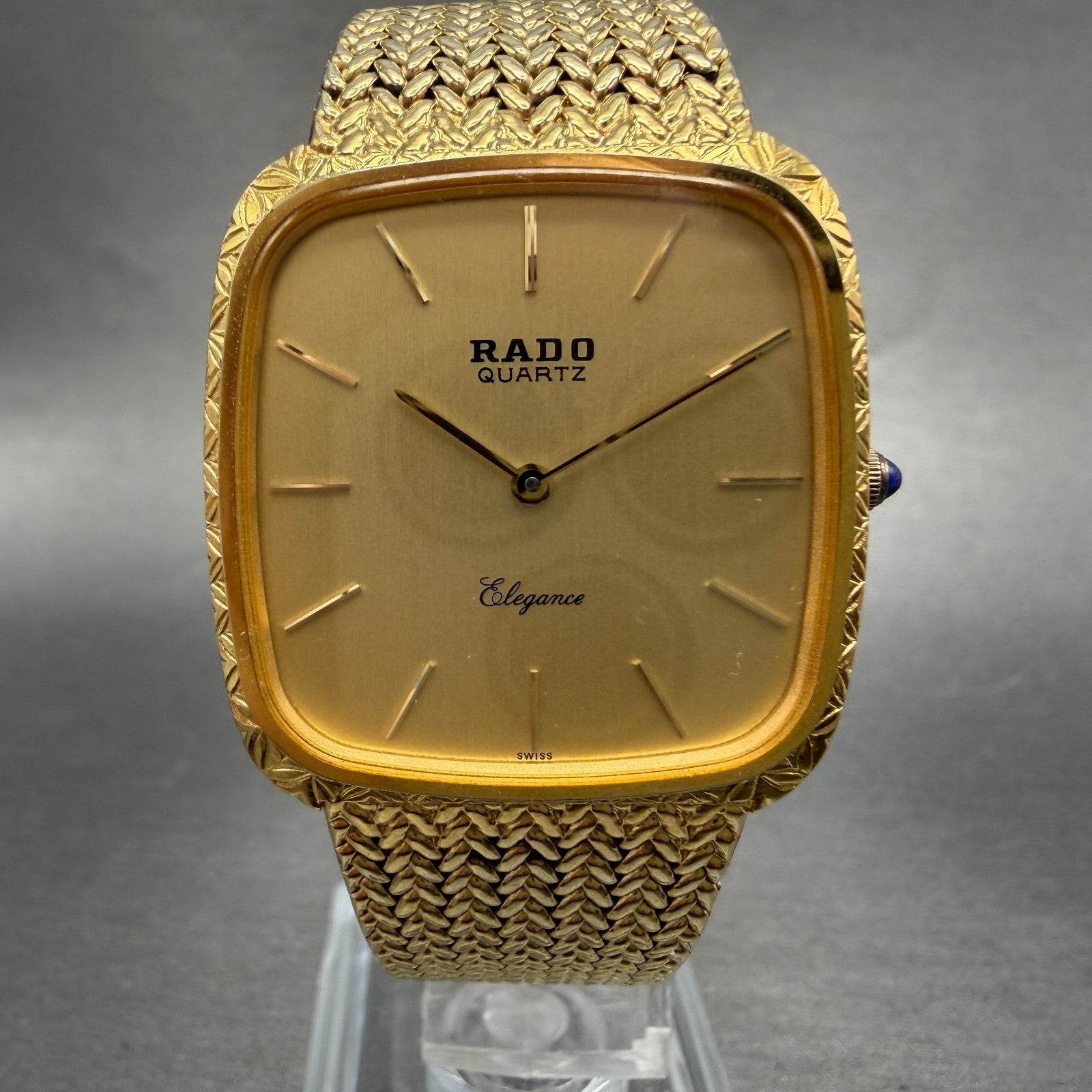 Rado Elegance Watch Men 30mm Gold Dial Gold Tone Rectangle 128.9005.2 New Batt0