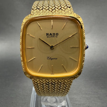 Rado Elegance Watch Men 30mm Gold Dial Gold Tone Rectangle 128.9005.2 New Batt0