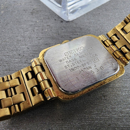 Seiko Tank Watch Women 16mm Black Dial Gold Tone Rectangle 1n005f50 New Battery9