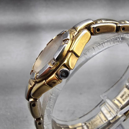 Seiko Watch Women 21mm MOP Dial Two Tone Gemmed Round 1N00-0FC0 New Battery VTG2