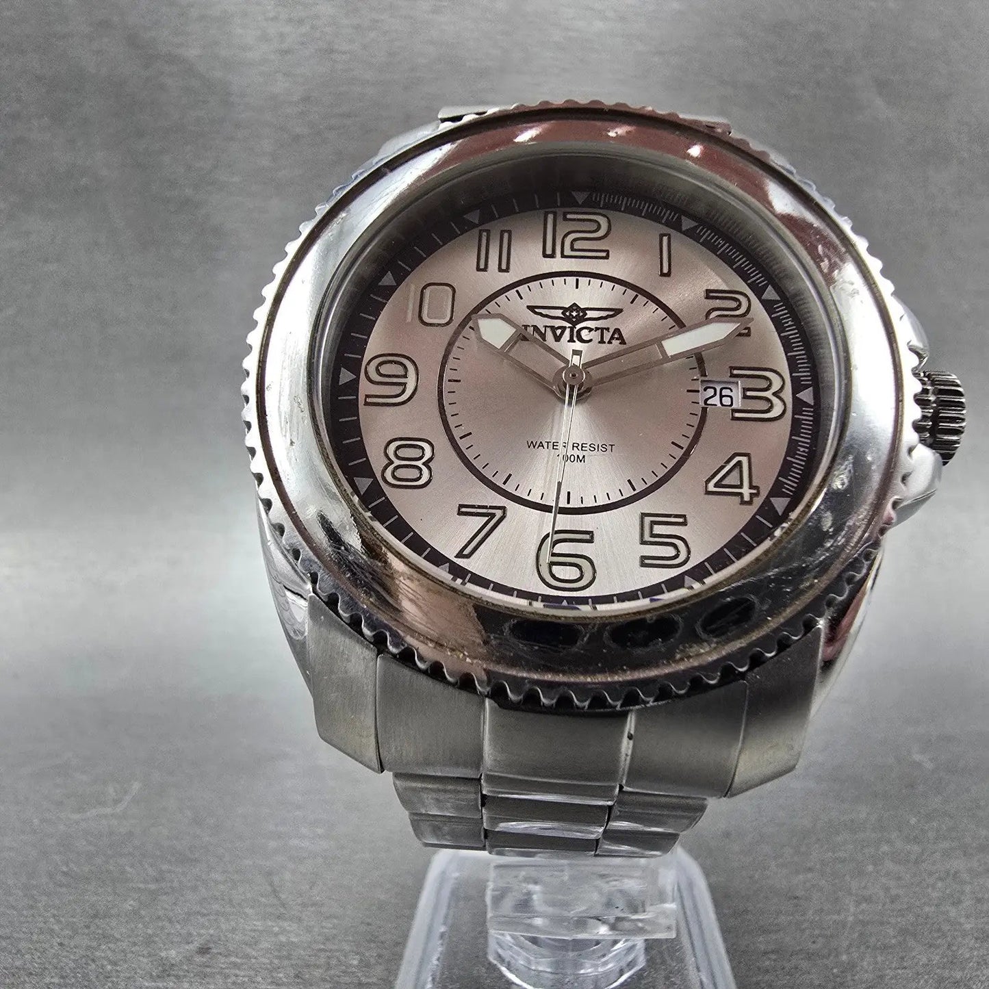 Invicta Dive Watch Men 45mm Silver Dial Silver Tone Date Round 6006 New Battery6
