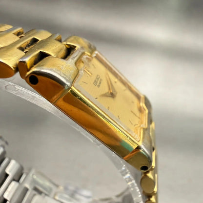 Seiko Watch Women 17mm Gold Dial Gold Tone Rectangle 2P20-5E60 New Battery VTG3