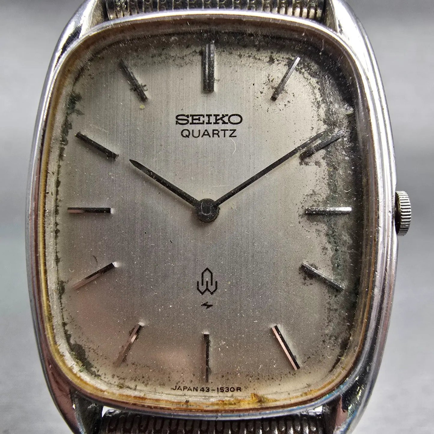 Seiko Watch Men 37mm Silver Dial Silver Tone Rectangle 43-5200 New Battery VTG1