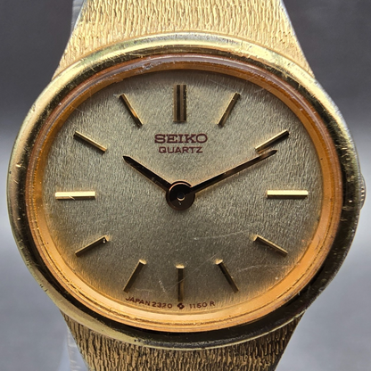 Seiko Watch Women 20mm Champagne Dial Gold Tone Oval 2320-5439 New Battery JP1
