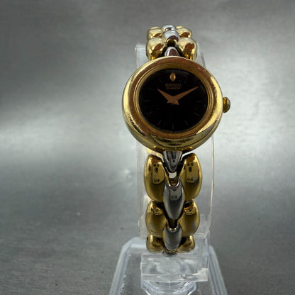 Seiko Watch Women 19mm Black Dial Two Tone Round 4N00-1138 New Battery Vintage5
