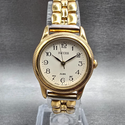 Alba Success Watch Women 24mm Ivory Dial Gold Tone Round V701-1720 New Battery0