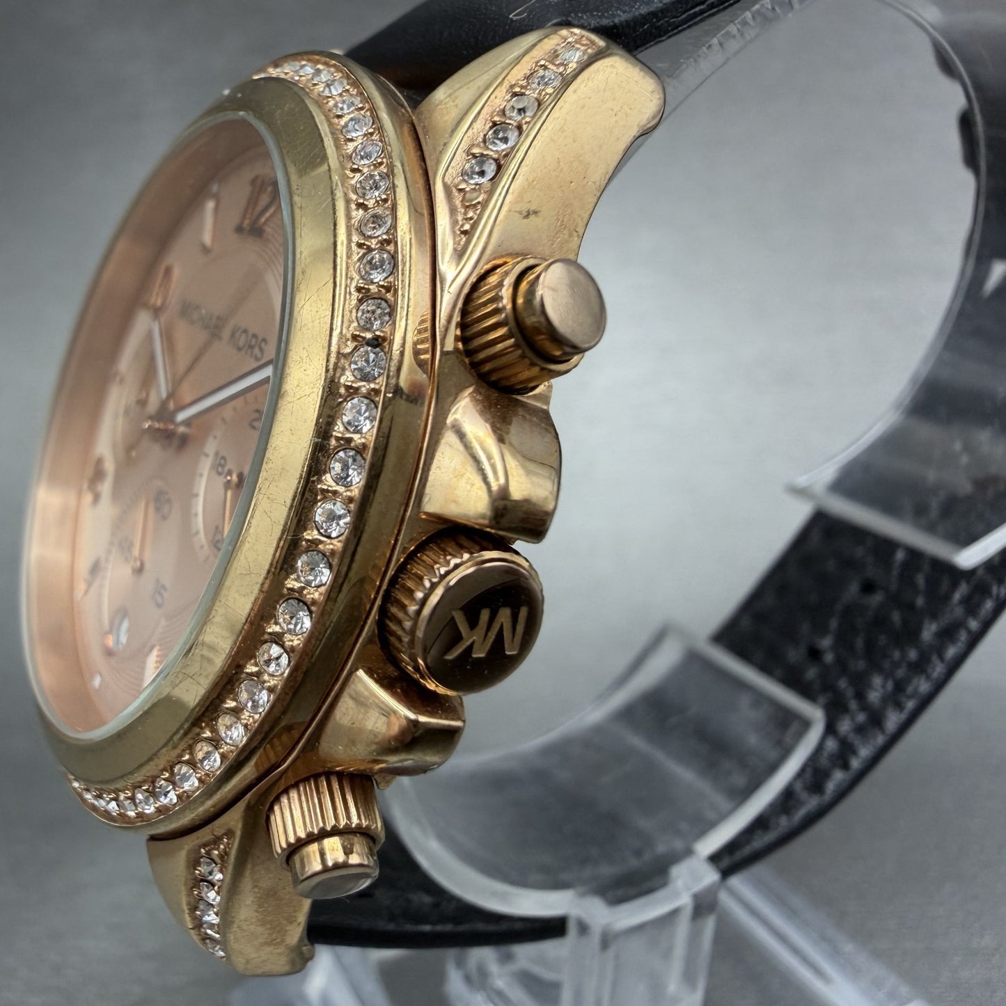 Michael Kors Blair Chronograph Watch Women 40mm Rose Dial Gold Tone Date NewBatA2