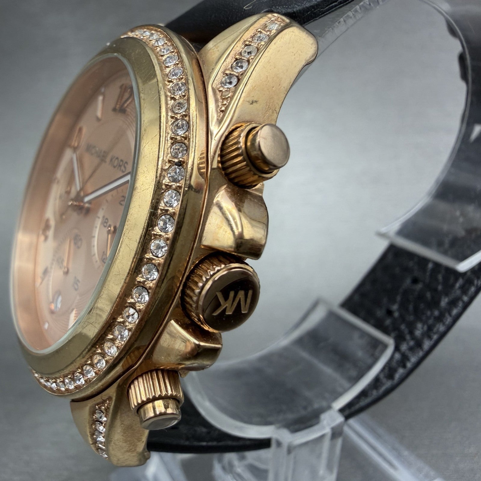 Michael Kors Blair Chronograph Watch Women 40mm Rose Dial Gold Tone Date NewBatA2