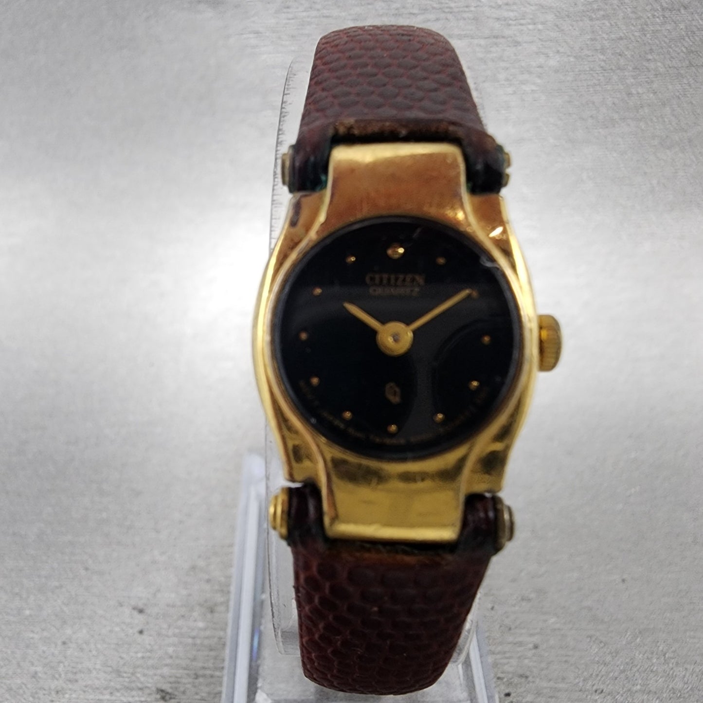 Citizen CQ Watch Women 17mm Black Dial Gold Tone Round 3220S10034 New Battery1