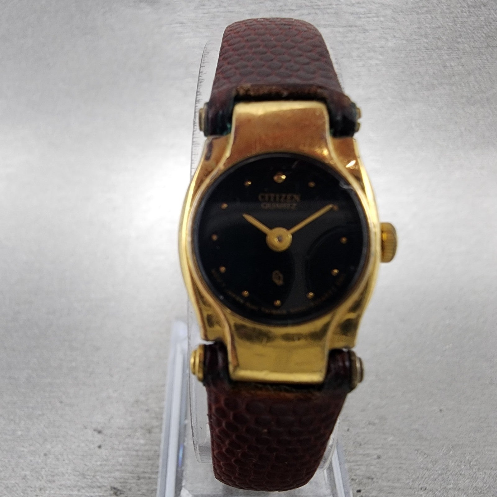 Citizen CQ Watch Women 17mm Black Dial Gold Tone Round 3220S10034 New Battery1