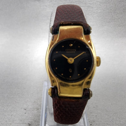 Citizen CQ Watch Women 17mm Black Dial Gold Tone Round 3220S10034 New Battery1