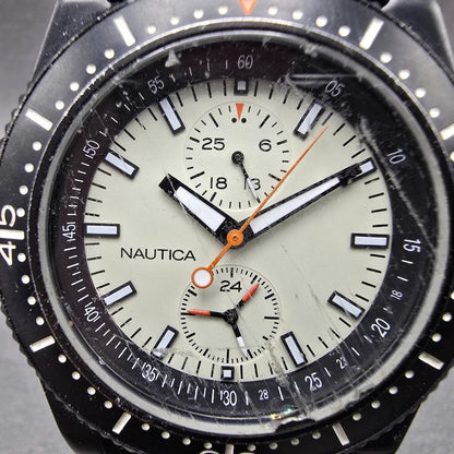 Nautica Dive Watch Men 43mm Gray Dial Black Tone Date Round N11033 New Battery1