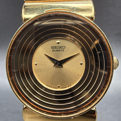 Seiko Watch Women 25mm Gold Dial Gold Tone Round 1N00-0B59 New Battery Vintage1