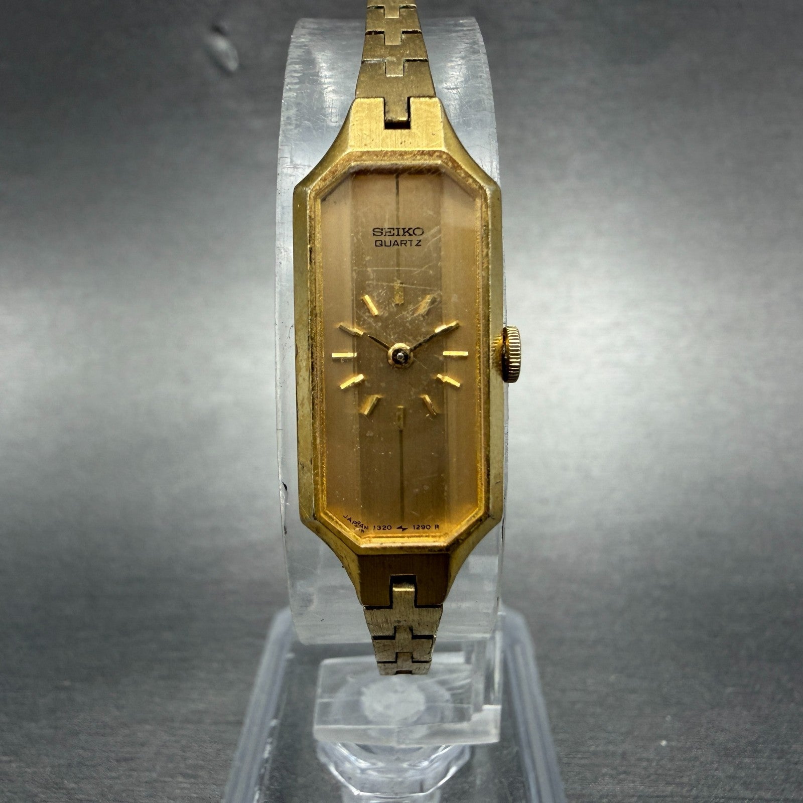 Seiko Watch Women 13mm Gold Dial Gold Tone Octagon 1320-5989 New Battery JGJ0