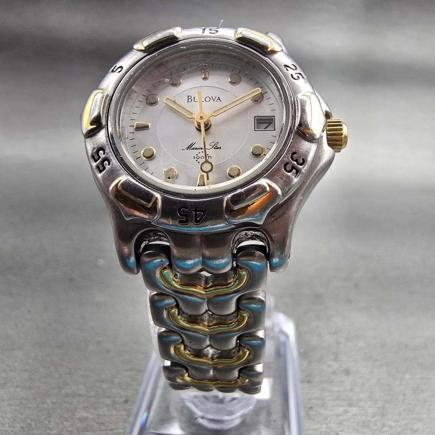 Bulova Marine Star Watch Women 27mm Silver Dial Two Tone Date 98M39 New Battery5