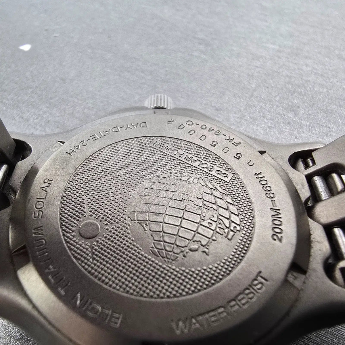 Elgin Solar Watch Men 39mm Black Dial Titanium Daydate Round FK-940 Works9