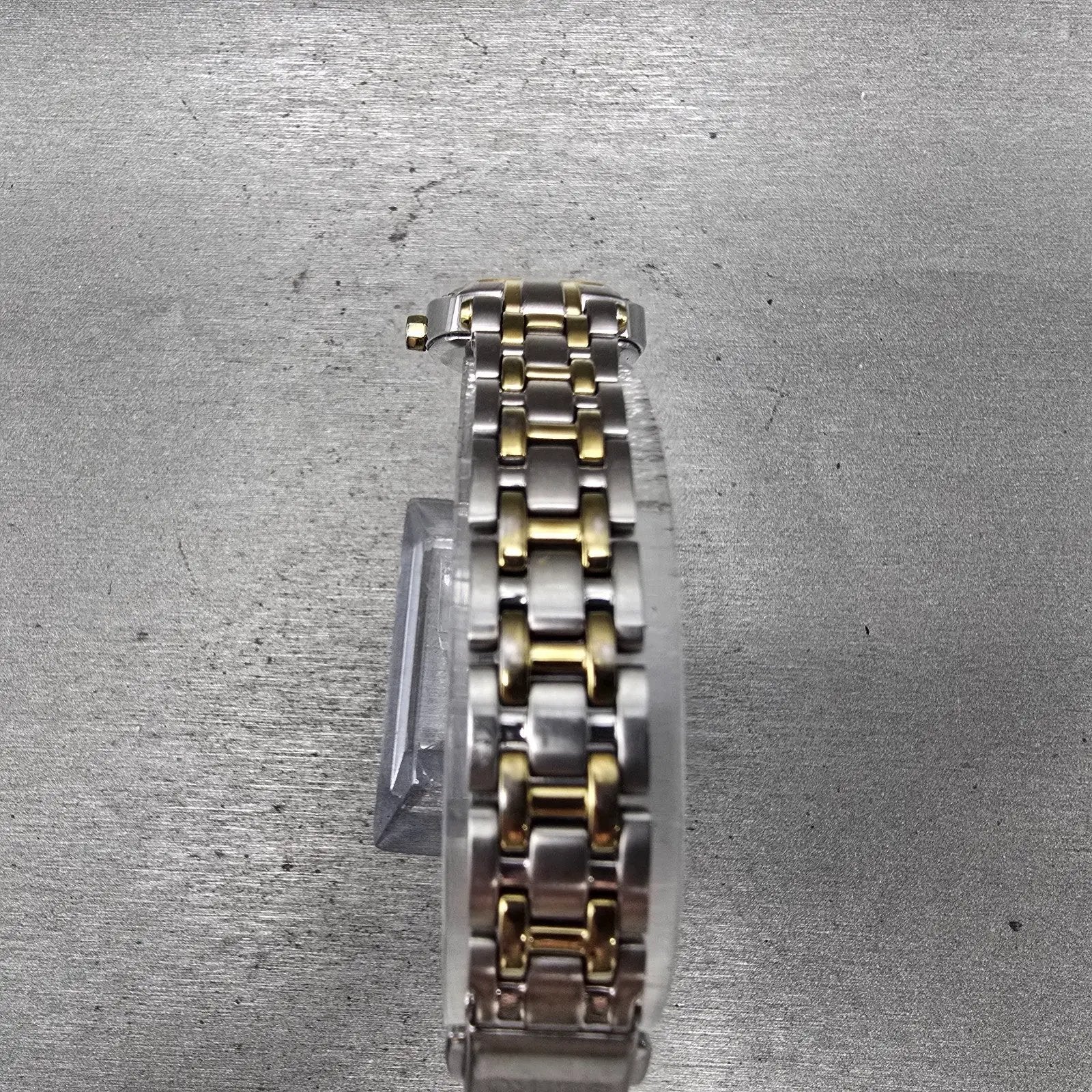 Seiko Solar Watch Women 22mm MOP Dial Two Tone Rectangle Diamonds Works BFSOK7