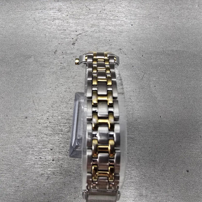 Seiko Solar Watch Women 22mm MOP Dial Two Tone Rectangle Diamonds Works BFSOK7