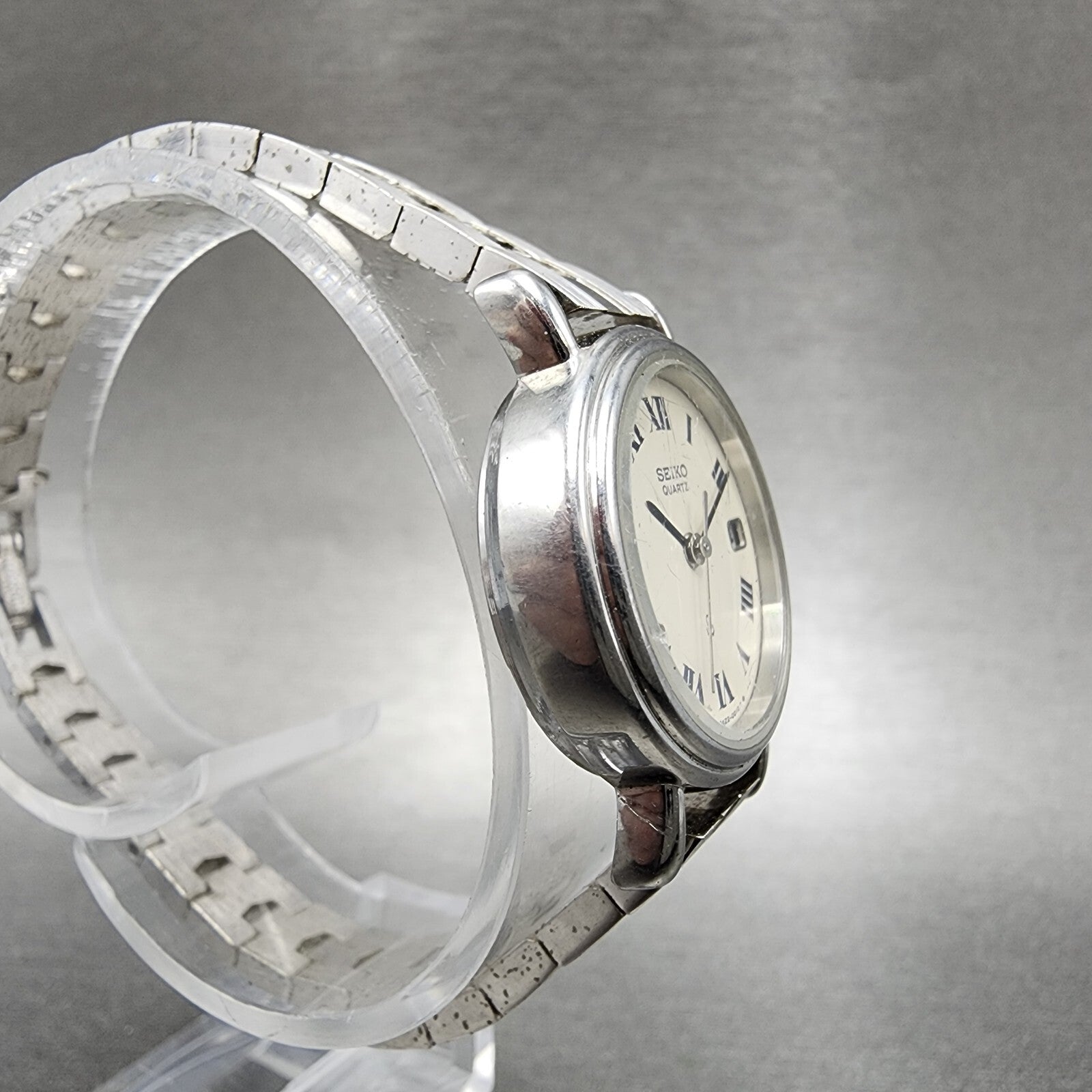 Seiko Watch Women 24mm White Dial Silver Tone Date Round 34220020 New Battery3