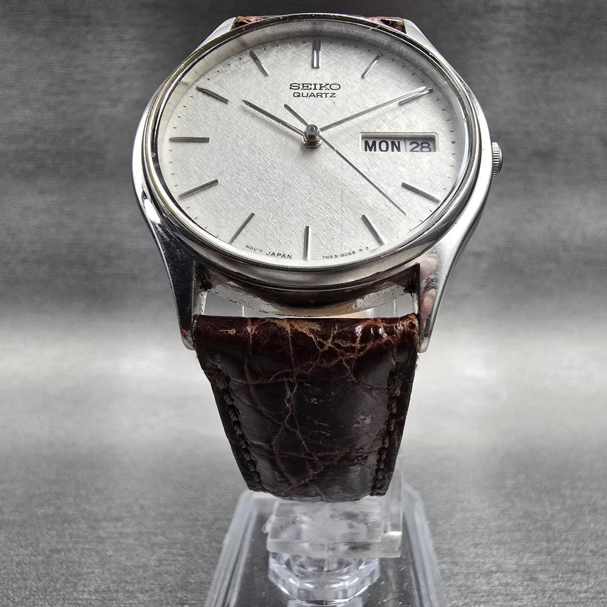 Seiko Watch Men 34mm Silver Dial Silver Tone Daydate Round 7N43-8A89 New Battery5