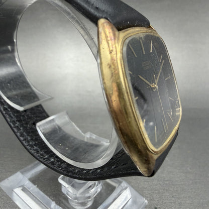 Citizen CQ Watch Men 32mm Black Dial Gold Tone Recatngle 4-795547 New Battery3