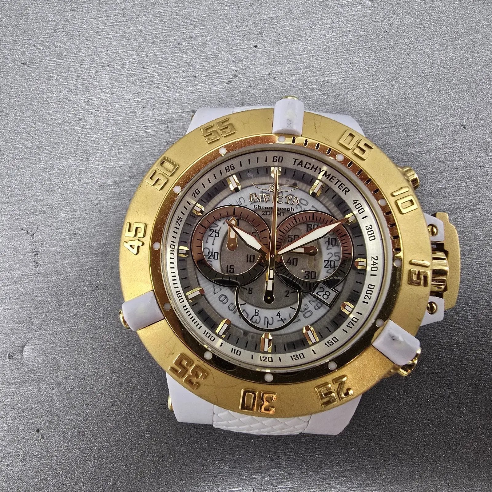 Invicta Sub Aqua Noma II Chronograph Watch Men 50mm Skeleton Dial White Tone Run0