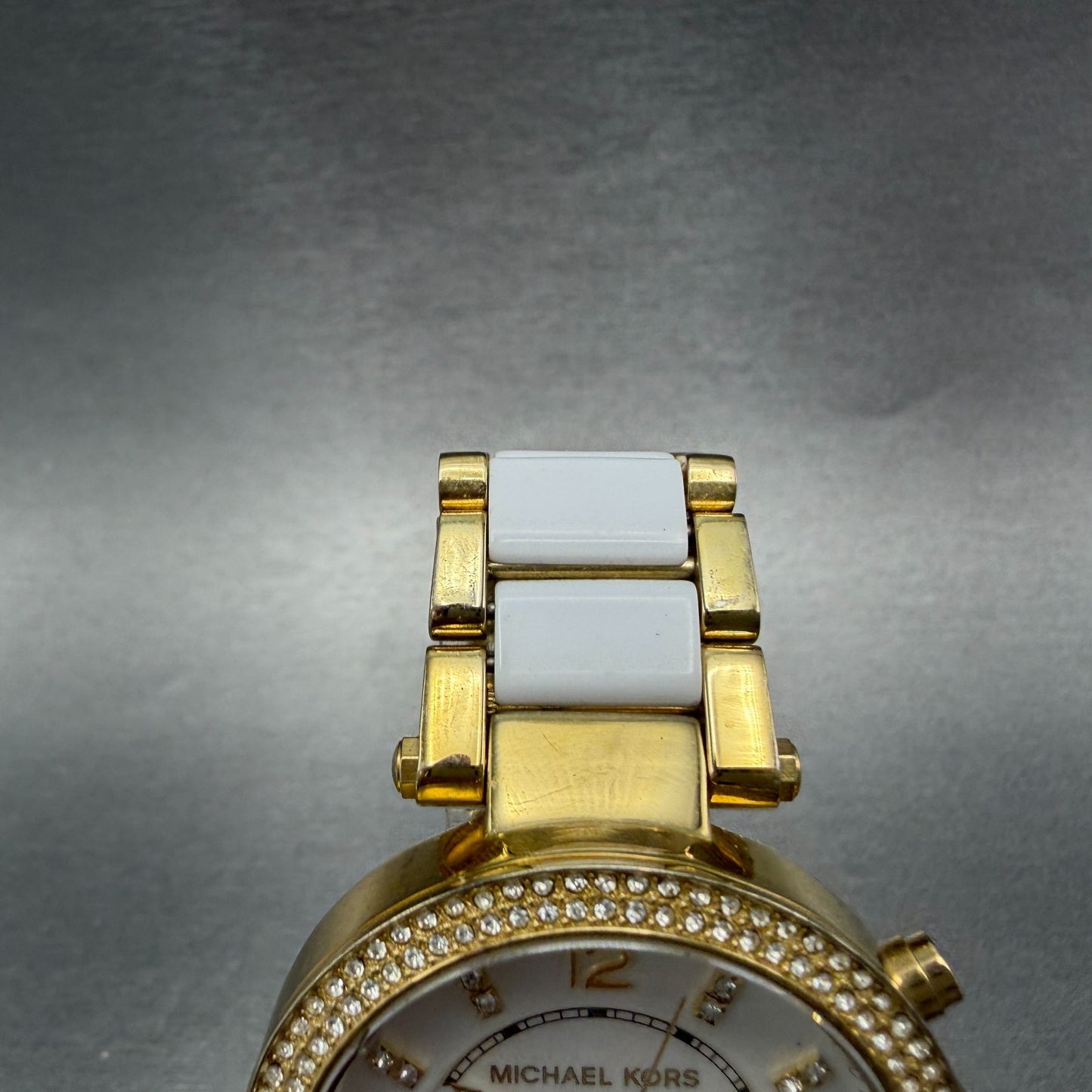 Michael Kors Parker Watch Women 39mm White Dial Gold Tone Date MK-6119 New Batt4