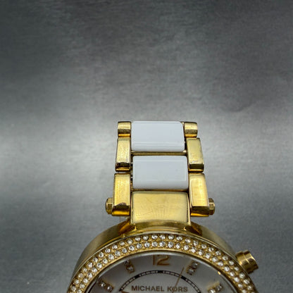 Michael Kors Parker Watch Women 39mm White Dial Gold Tone Date MK-6119 New Batt4