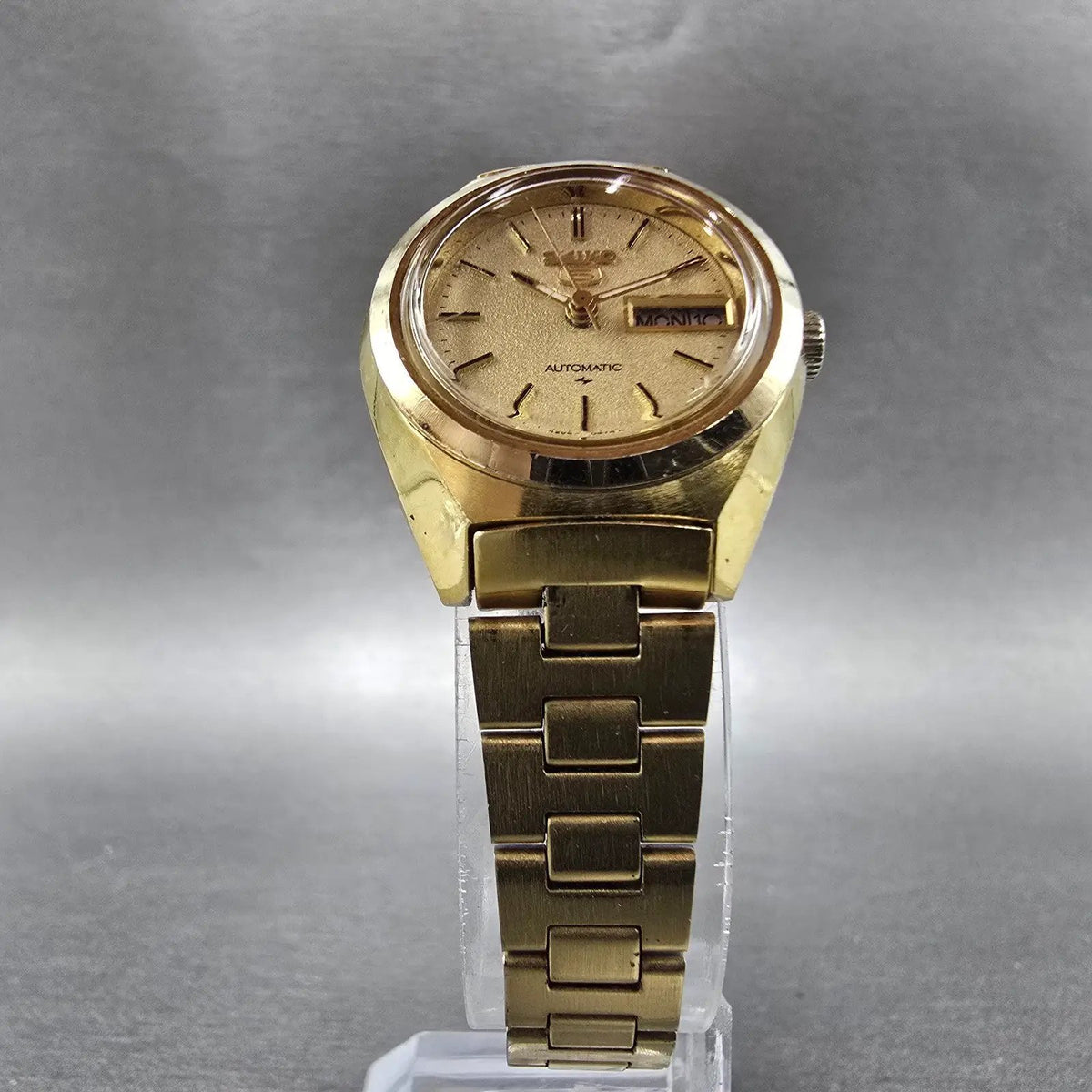 Seiko5 Automatic Watch Women 24mm Gold Dial Gold Tone Daydate 4206-0180 PARTS6