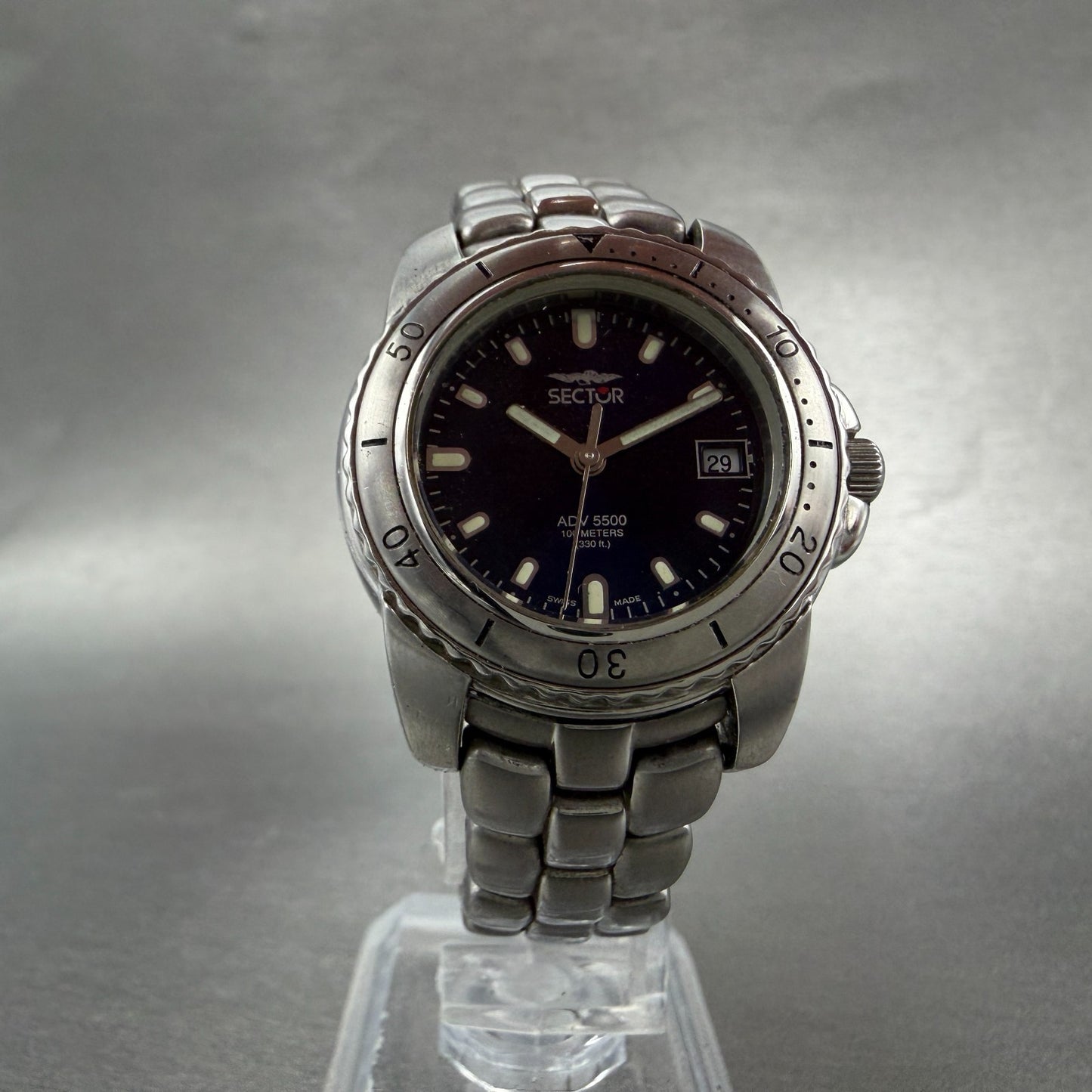 Sector ADV 5500 Dive Watch Women 29mm Blue Dial Silver Tone Date Round New Batt5