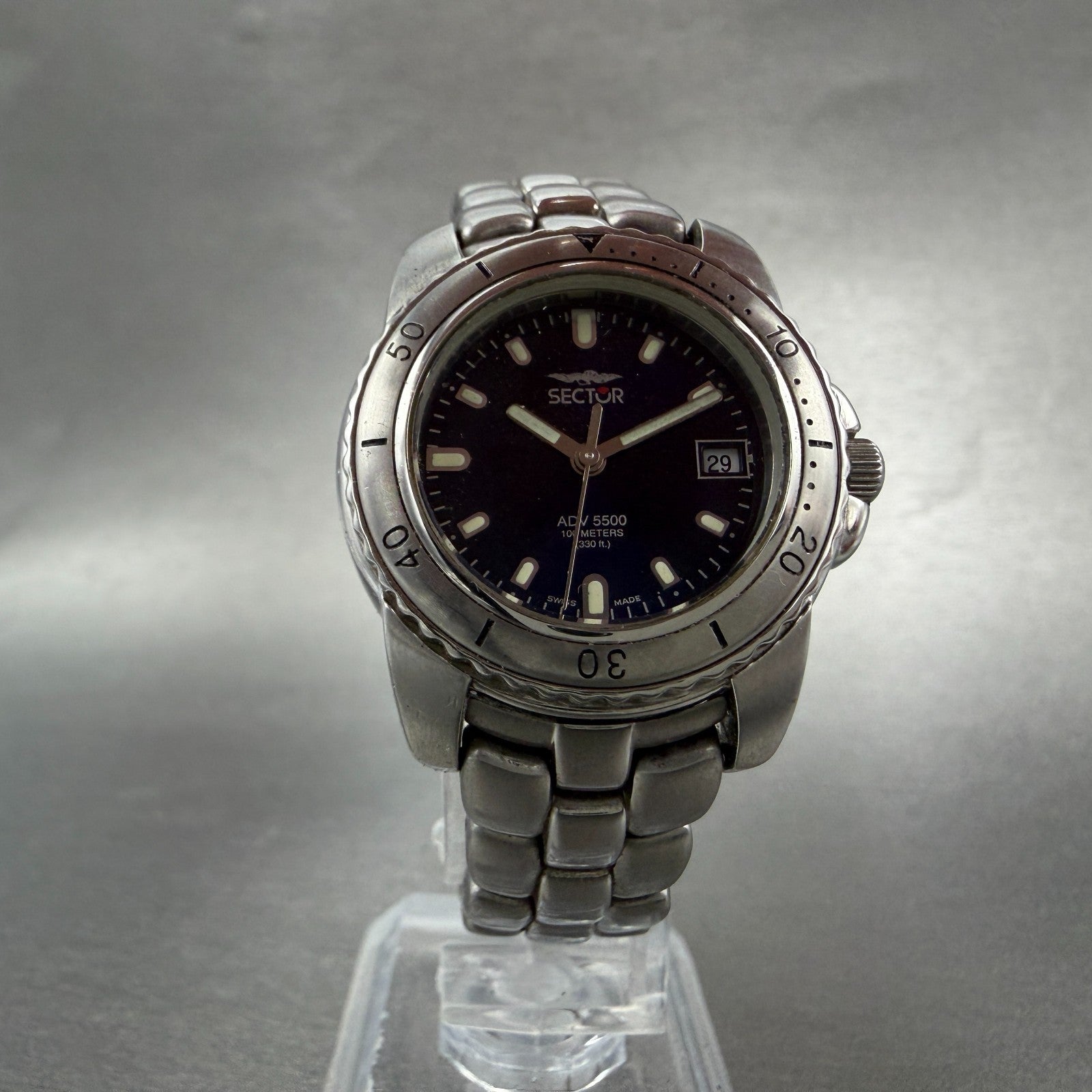 Sector ADV 5500 Dive Watch Women 29mm Blue Dial Silver Tone Date Round New Batt5