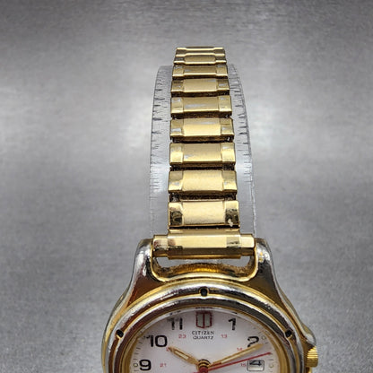 Citizen Watch Women White 27mm Dial Gold Tone Date Round 6010-S37668 New Battery