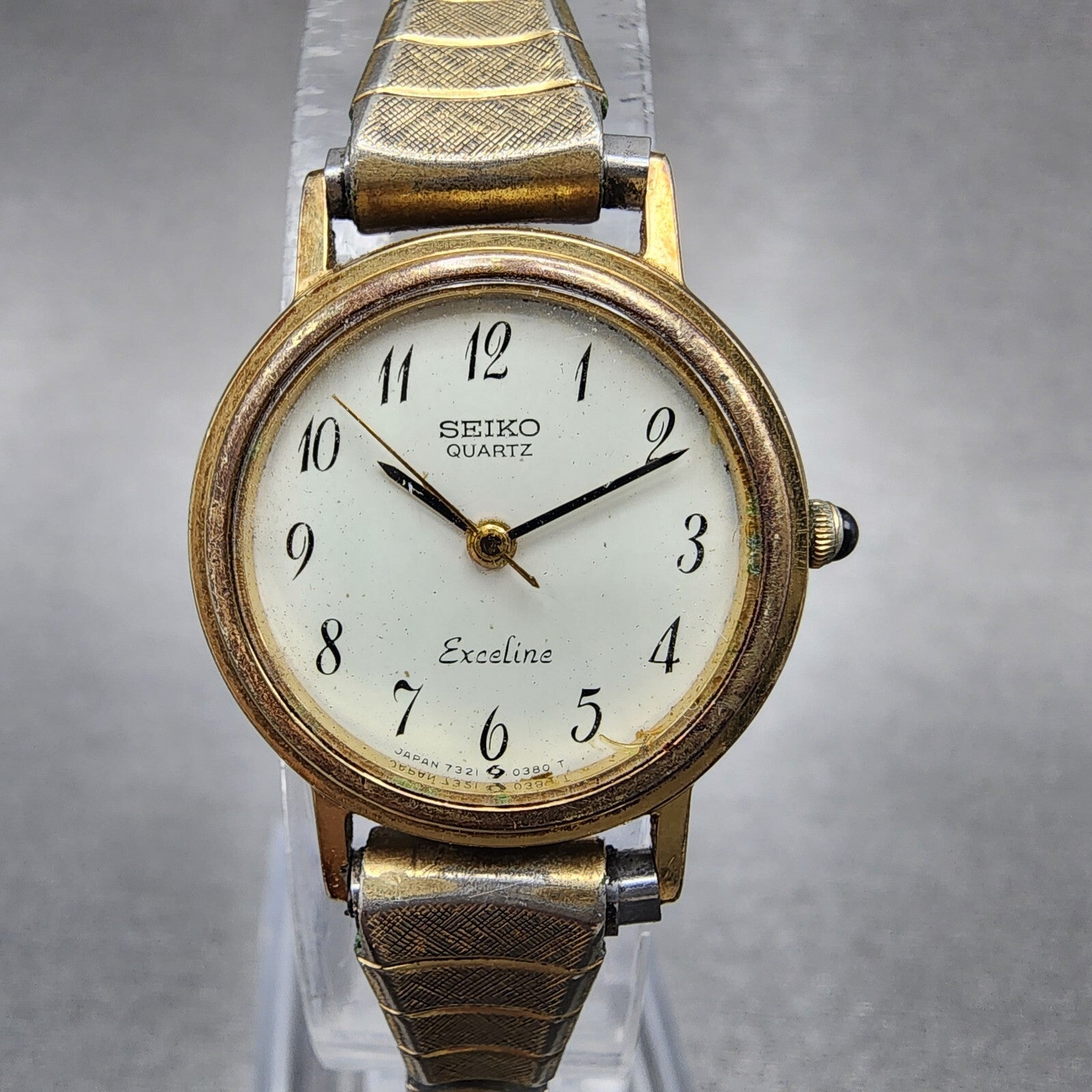 Seiko Exceline Watch Women 22mm White Dial Gold Tone Round 73210070 New Battery0