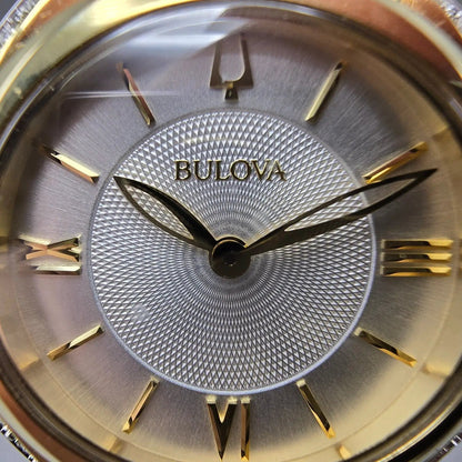 Bulova Watch Women 30mm White Dial Gold Tone Round 98R298 Crystal Bezel Works2