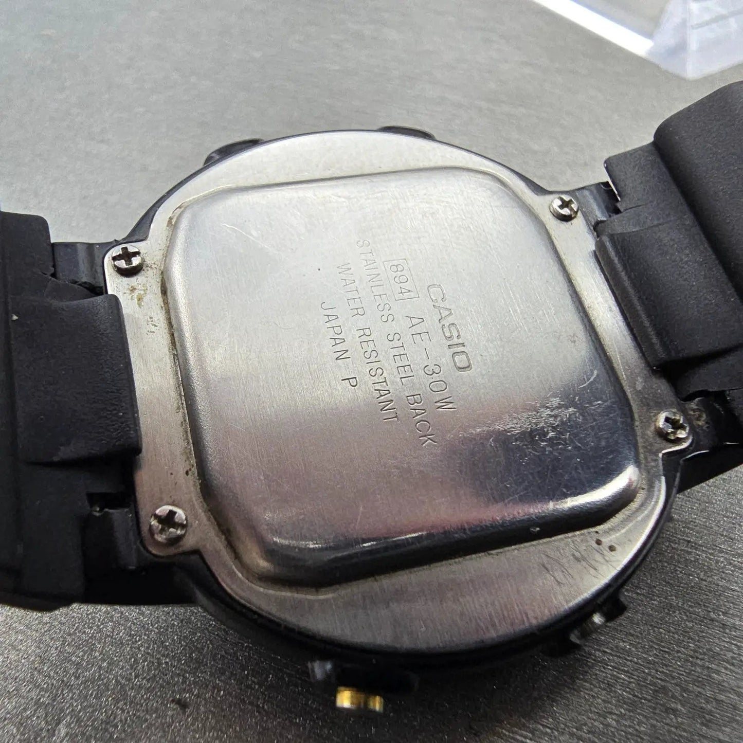 Casio AE-30W Watch Men 38mm Black Alarm Chronograph Round New battery VTG9