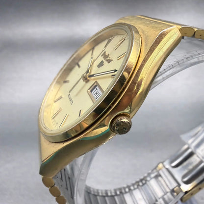 Seiko Pulsar Watch Men 34mm Champagne Dial Gold Tone Daydate V348-7009 New Battl2