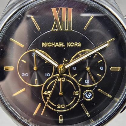 Michael Kors Chronograph Watch Women 42mm Black Dial Black Tone MK-7110 NewBatt1