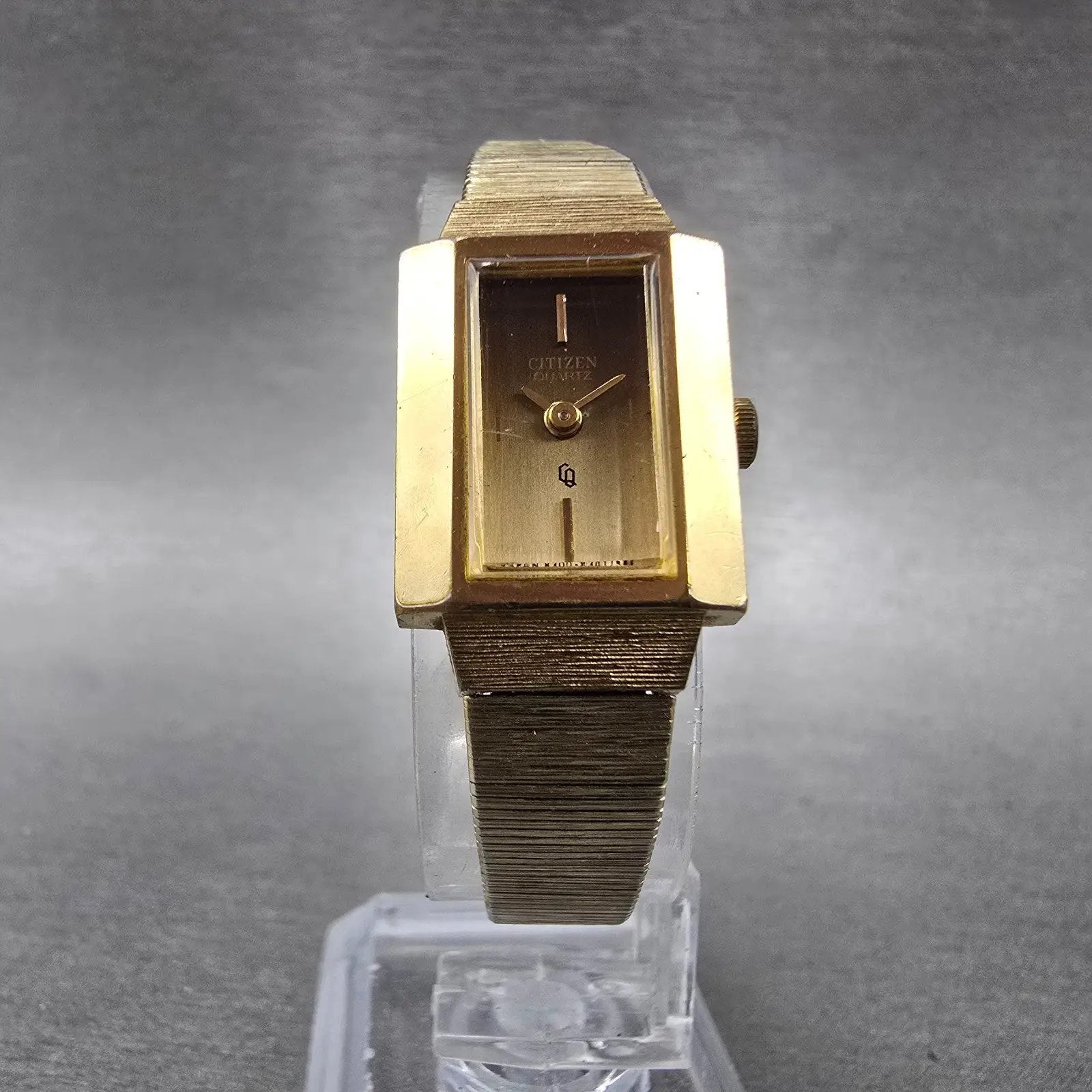 Citizen CQ Tank Watch Women 16mm Brown Dial Gold Tone 4-832931 New Battery VTG5