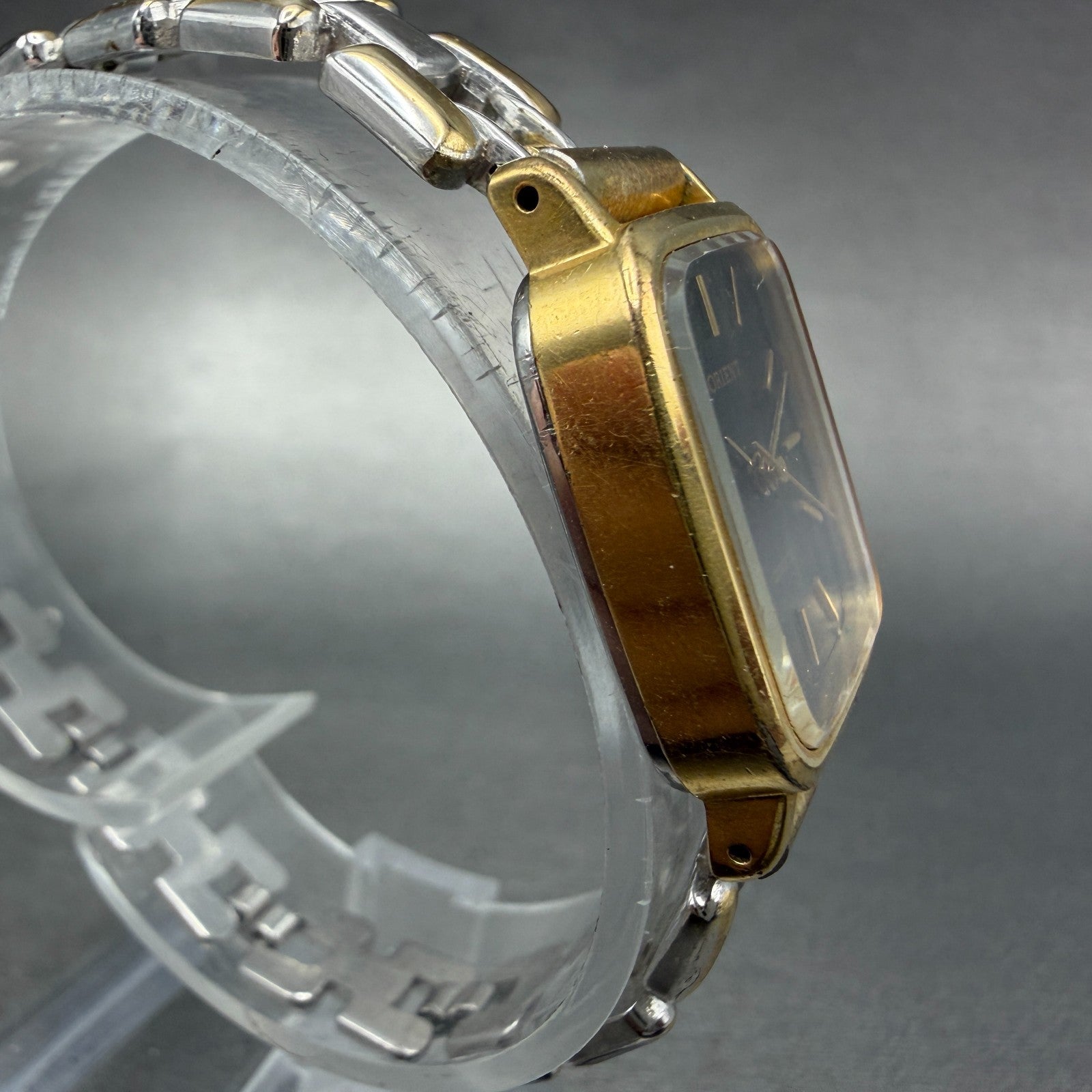 Orient Tank Watch Women 20mm Black Dial Two Tone Vintage B15419-20 New Battery3