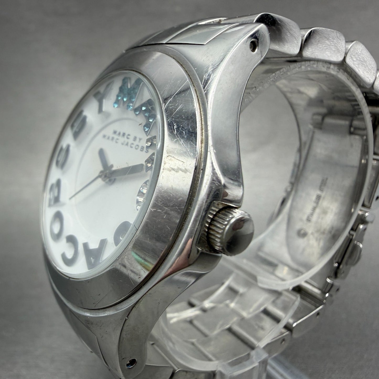 Marc Jacobs Rivera Watch Men 41mm White Dial Steel Round MBM3136 New Battery2