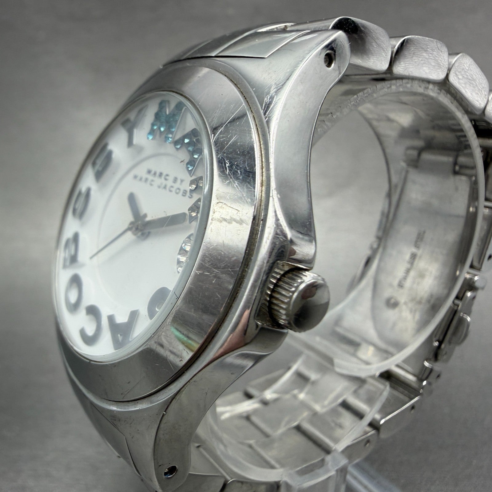 Marc Jacobs Rivera Watch Men 41mm White Dial Steel Round MBM3136 New Battery2
