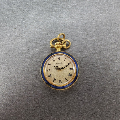 Seiko Pendent Watch Women 23mm Champagne Dial Gold & Blue Tone Manual Runs0