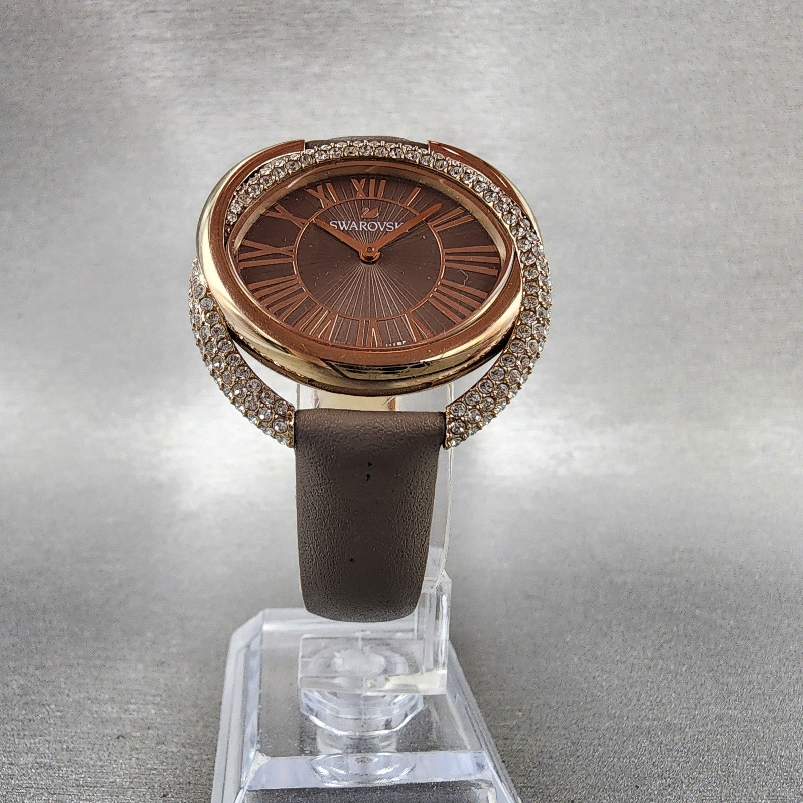 Swarovski Duo Watch Women 33mm Brown Dial Rose Gold Tone Oval 5484376 New Batt5
