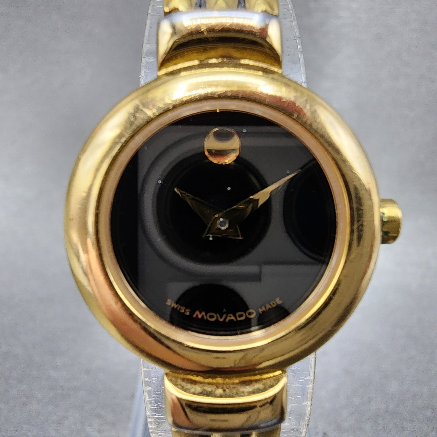 Movado Harmony Watch Women 23mm Black Dial Gold Tone 88.A1.809.A New Battery2