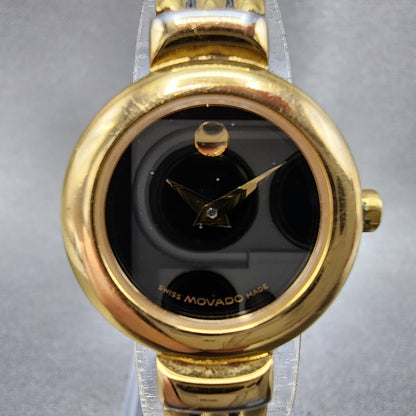 Movado Harmony Watch Women 23mm Black Dial Gold Tone 88.A1.809.A New Battery2