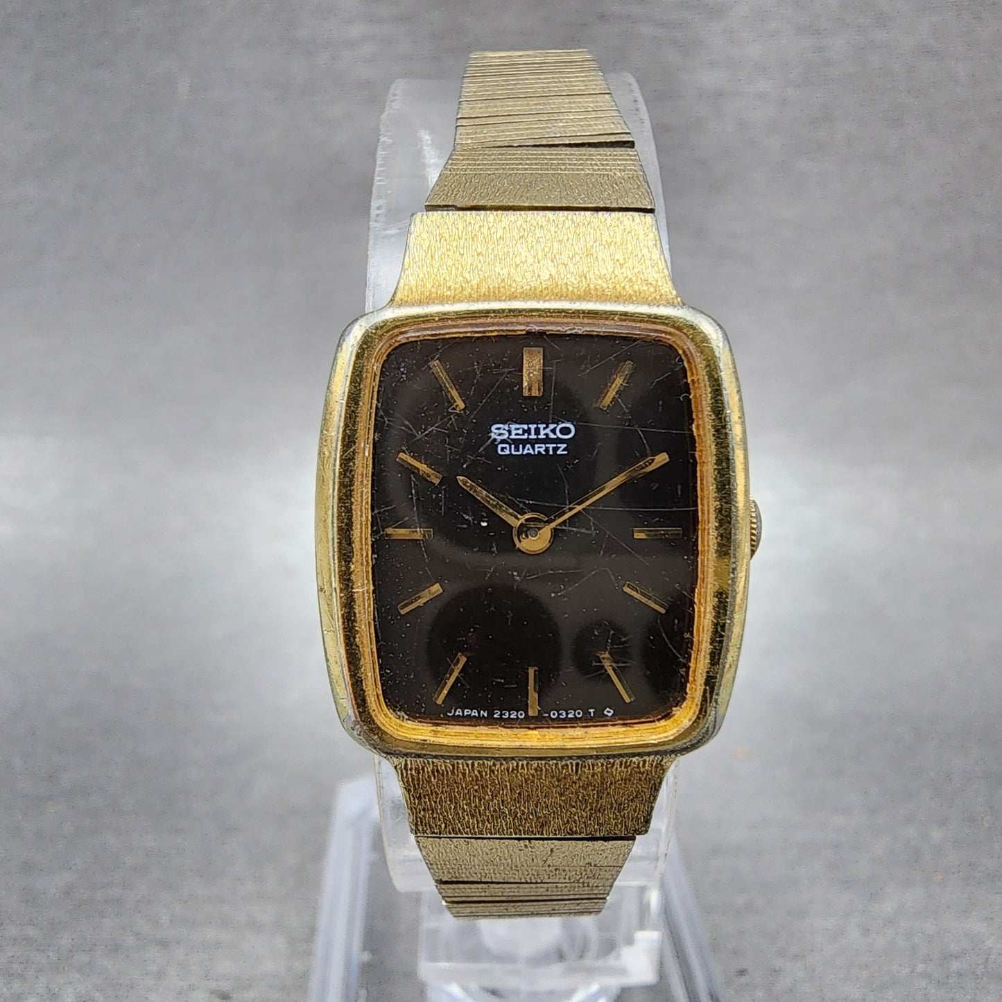Seiko Tank Watch Women 18mm Brown Dial Gold Tone Rectangle 23205229 New Battery0
