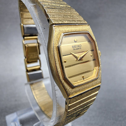 Seiko Watch Women 18mm Gold Dial Gold Tone Rectangle 73205499 New Battery3